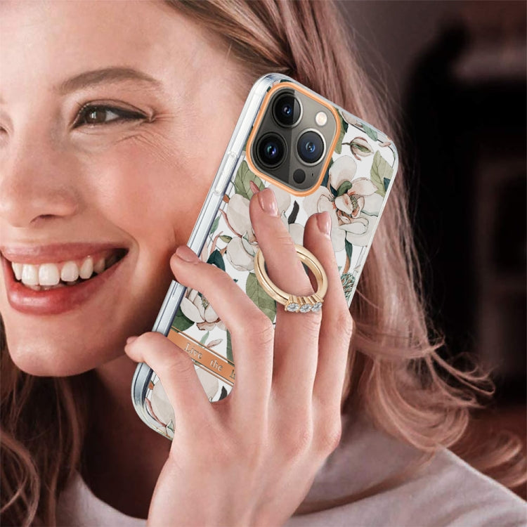 For iPhone 13 Pro Ring IMD Flowers TPU Phone Case
