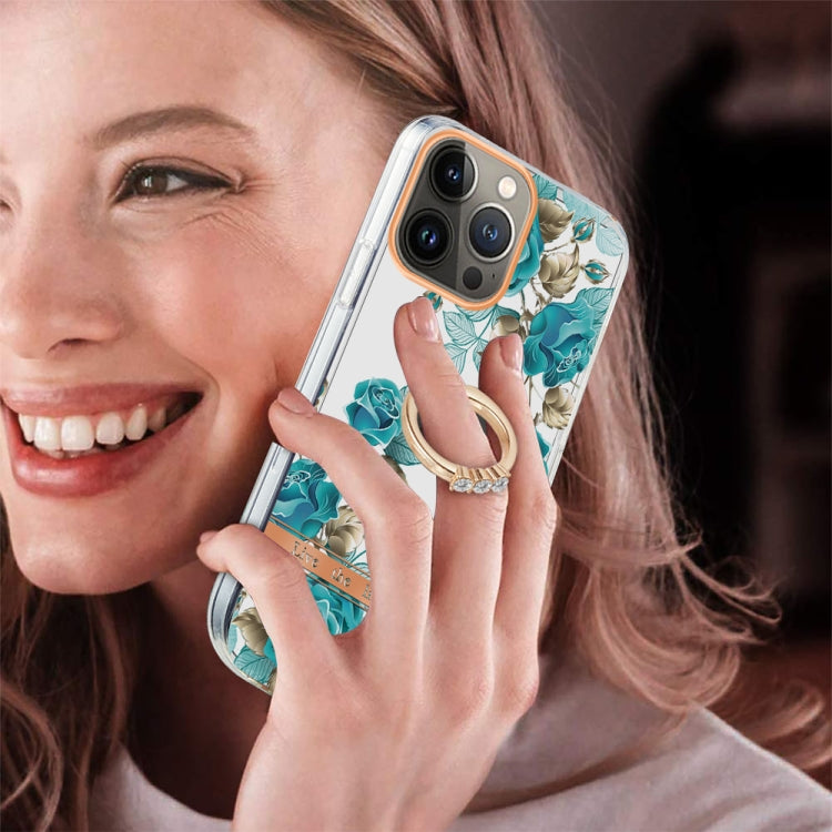 For iPhone 13 Pro Ring IMD Flowers TPU Phone Case