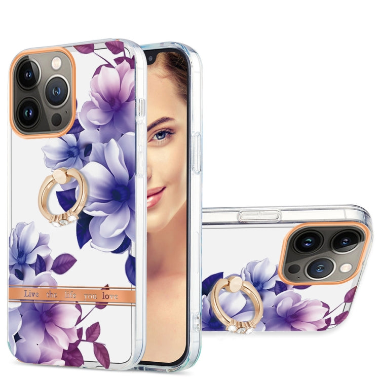 For iPhone 13 Pro Ring IMD Flowers TPU Phone Case
