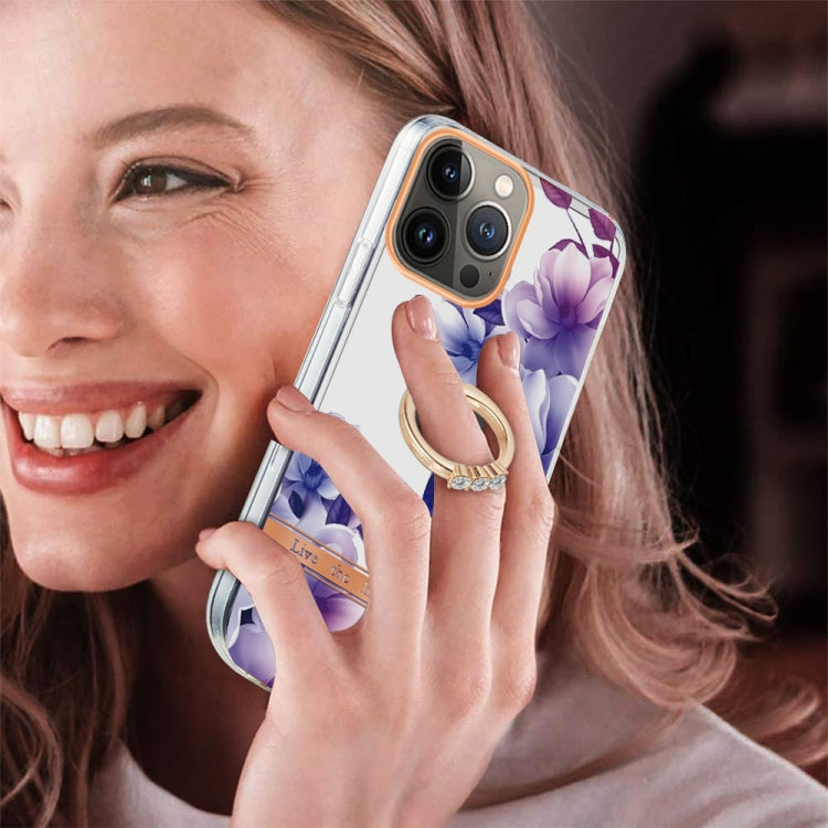 For iPhone 13 Pro Ring IMD Flowers TPU Phone Case
