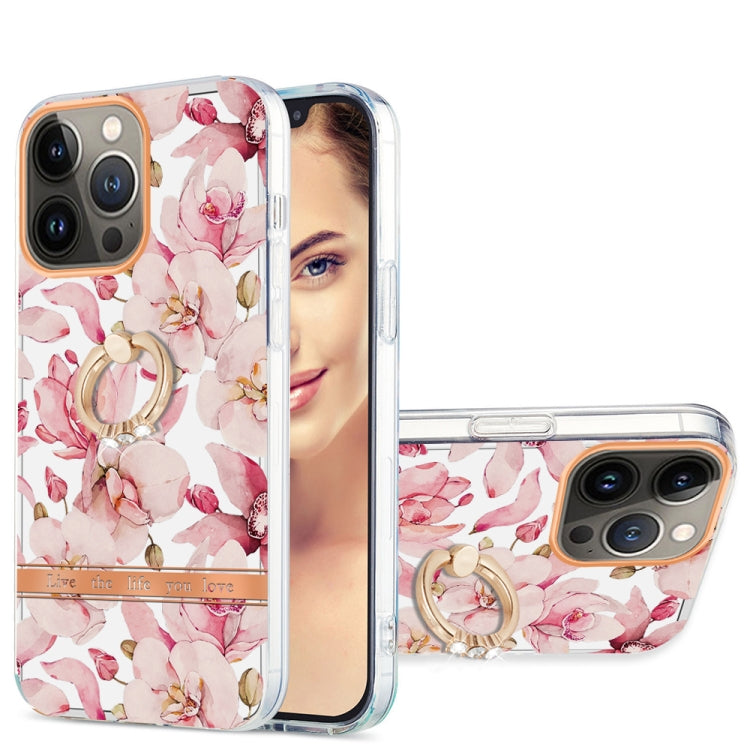 For iPhone 13 Pro Ring IMD Flowers TPU Phone Case