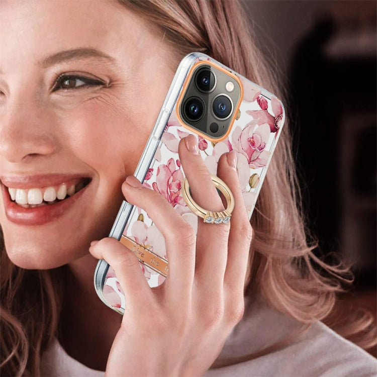 For iPhone 13 Pro Ring IMD Flowers TPU Phone Case