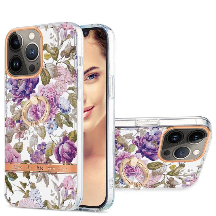 For iPhone 13 Pro Ring IMD Flowers TPU Phone Case