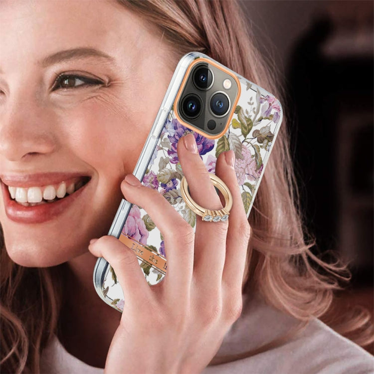 For iPhone 13 Pro Ring IMD Flowers TPU Phone Case