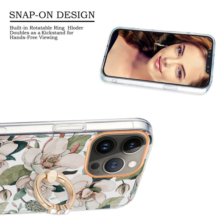 For iPhone 13 Pro Max Ring IMD Flowers TPU Phone Case