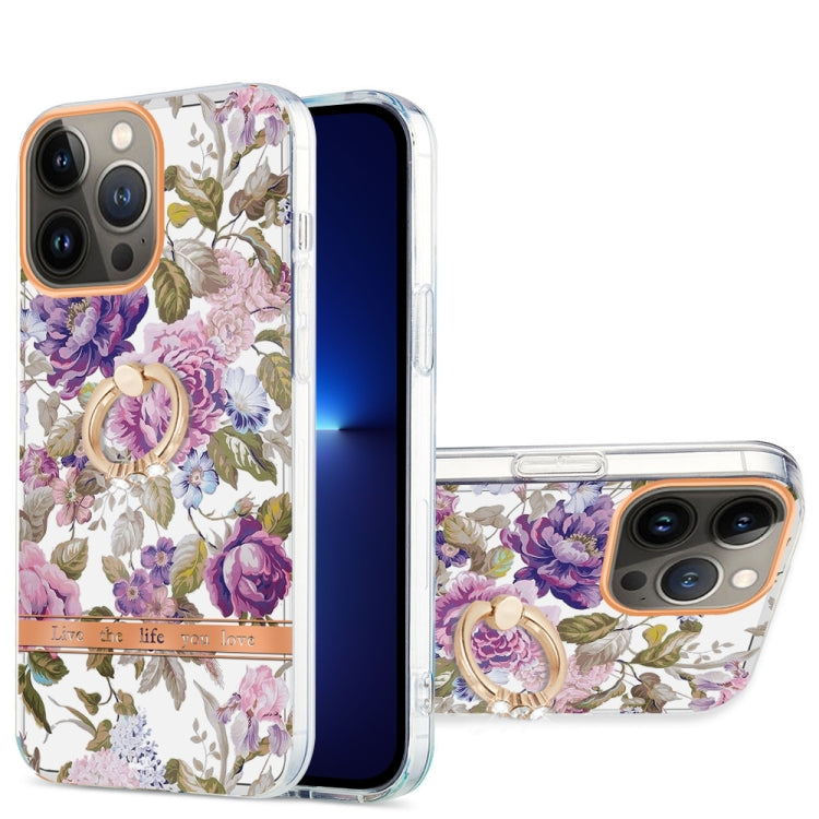 For iPhone 13 Pro Max Ring IMD Flowers TPU Phone Case