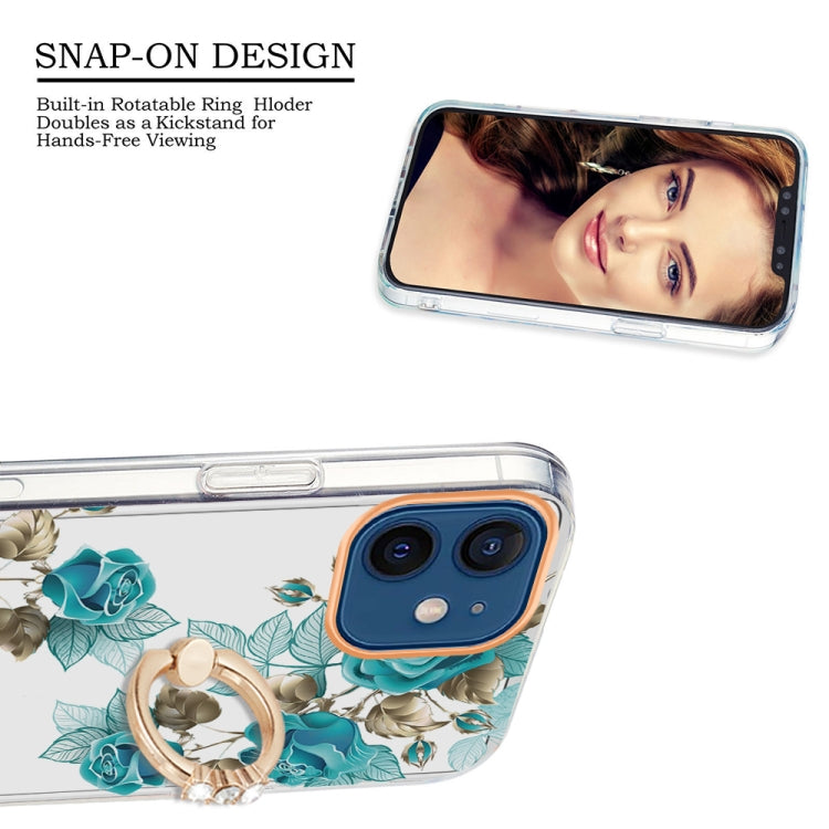 For iPhone 12 / 12 Pro Ring IMD Flowers TPU Phone Case