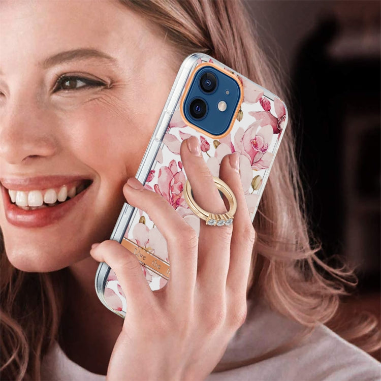 For iPhone 12 / 12 Pro Ring IMD Flowers TPU Phone Case