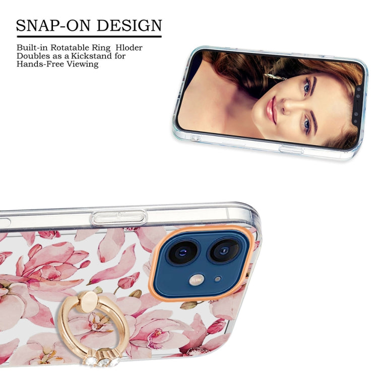For iPhone 12 / 12 Pro Ring IMD Flowers TPU Phone Case