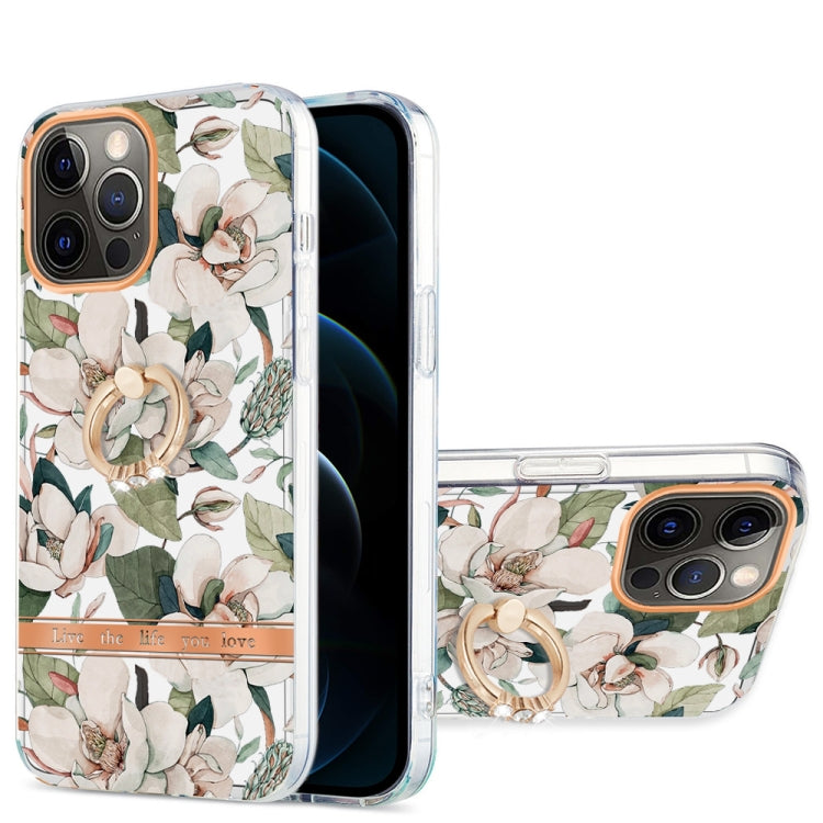 For iPhone 12 Pro Max Ring IMD Flowers TPU Phone Case