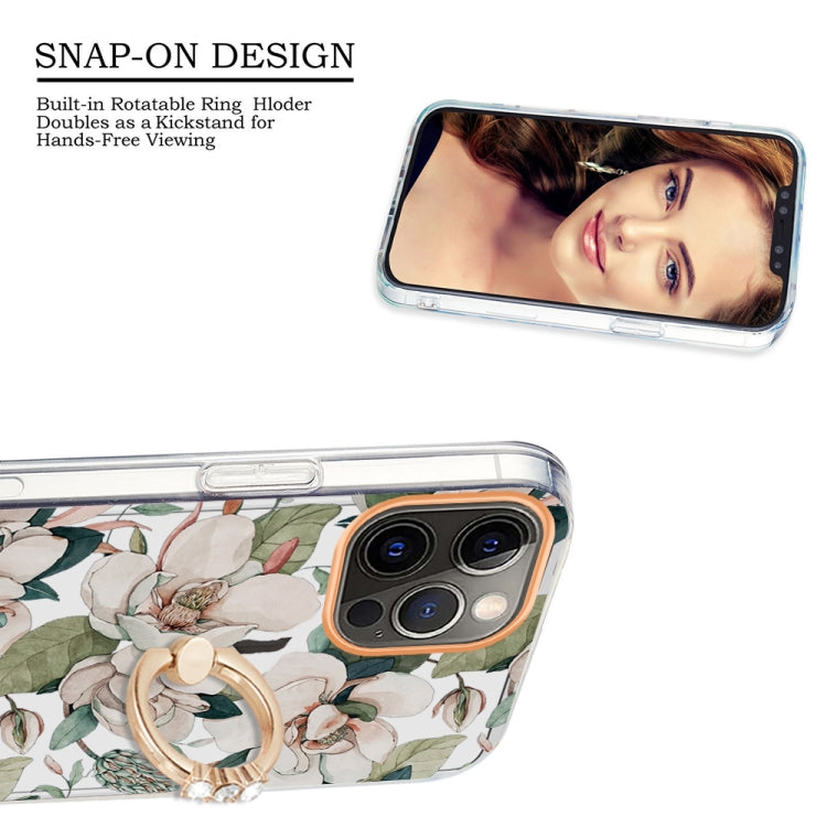 For iPhone 12 Pro Max Ring IMD Flowers TPU Phone Case