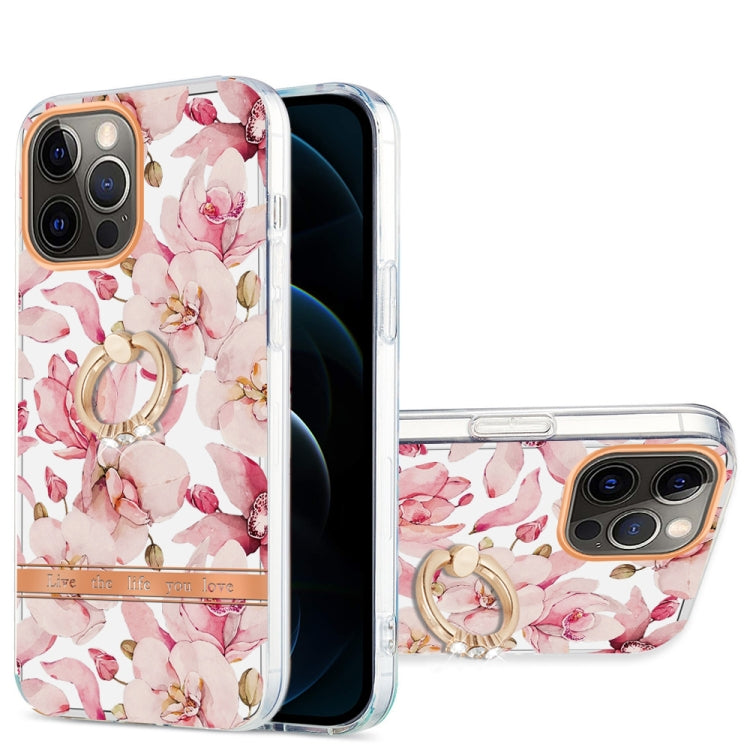 For iPhone 12 Pro Max Ring IMD Flowers TPU Phone Case