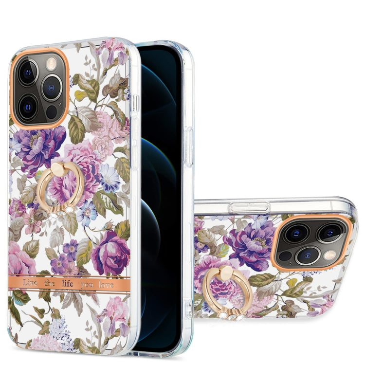 For iPhone 12 Pro Max Ring IMD Flowers TPU Phone Case