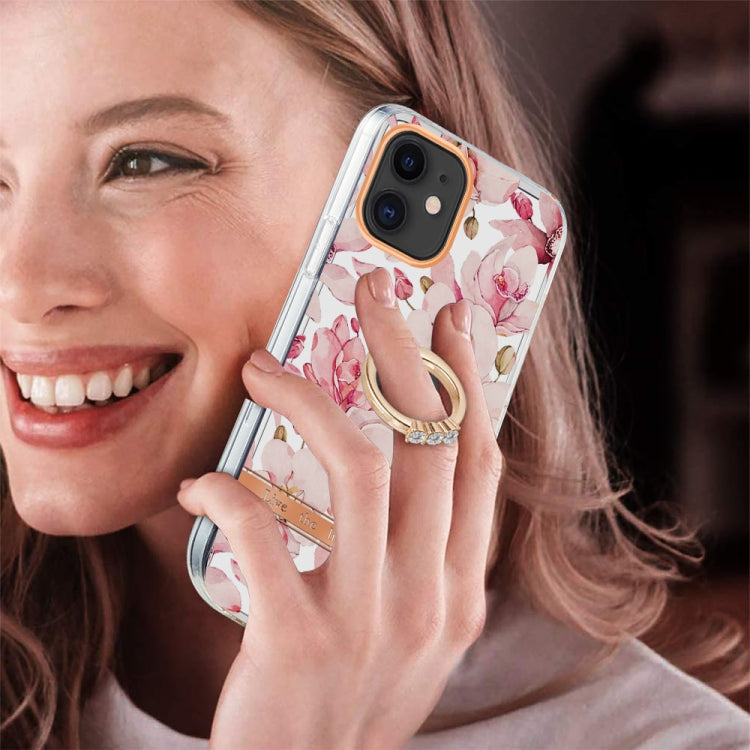 For iPhone 11 Ring IMD Flowers TPU Phone Case