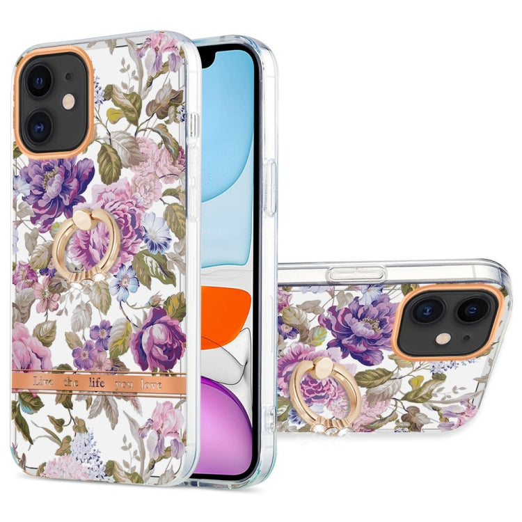 For iPhone 11 Ring IMD Flowers TPU Phone Case