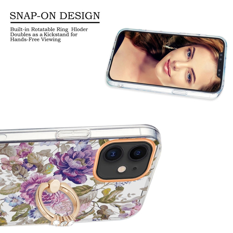 For iPhone 11 Ring IMD Flowers TPU Phone Case