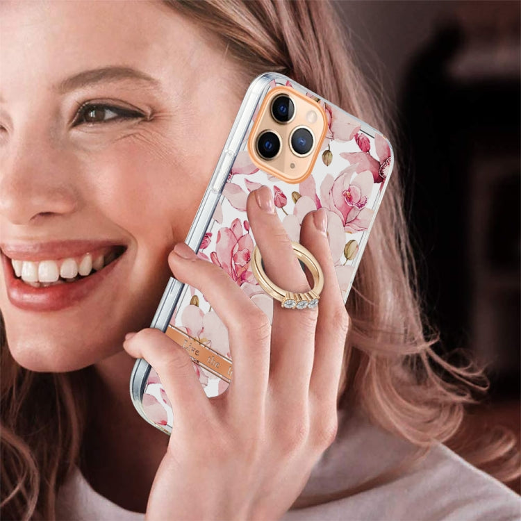For iPhone 11 Pro Max Ring IMD Flowers TPU Phone Case