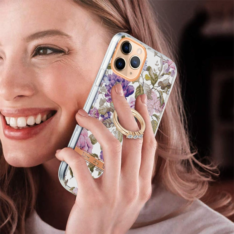 For iPhone 11 Pro Max Ring IMD Flowers TPU Phone Case
