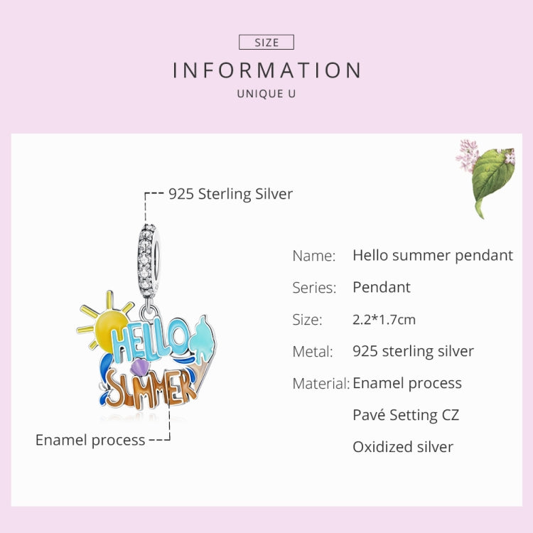 S925 Sterling Silver Hello Summer Pendant DIY Bracelet Necklace Accessories