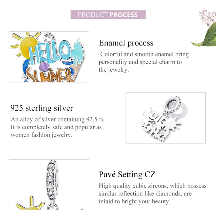S925 Sterling Silver Hello Summer Pendant DIY Bracelet Necklace Accessories