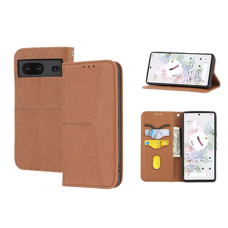 For Google Pixel 7 Woven Texture Stitching Magnetic PU Leather Phone Case