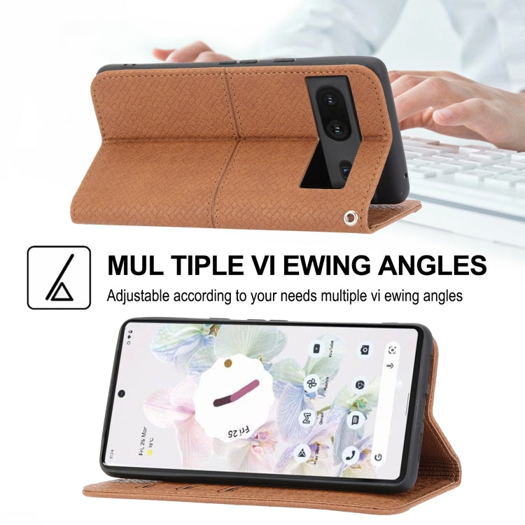 For Google Pixel 7 Woven Texture Stitching Magnetic PU Leather Phone Case