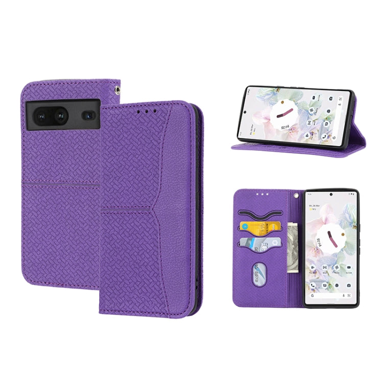 For Google Pixel 7 Woven Texture Stitching Magnetic PU Leather Phone Case