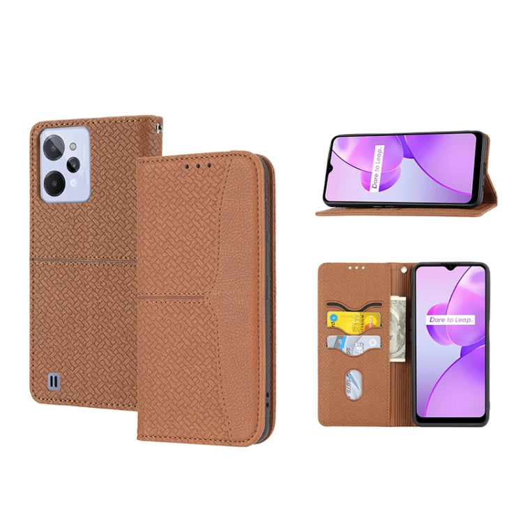 For OPPO Realme C31 4G Global Woven Texture Stitching Magnetic PU Leather Phone Case