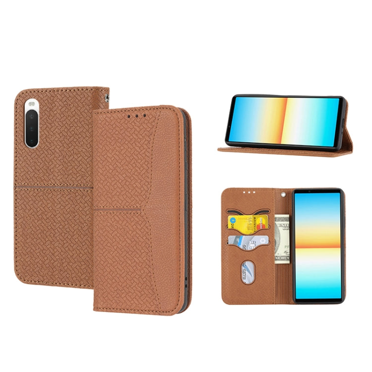 For Sony Xperia 10 IV Woven Texture Stitching Magnetic PU Leather Phone Case