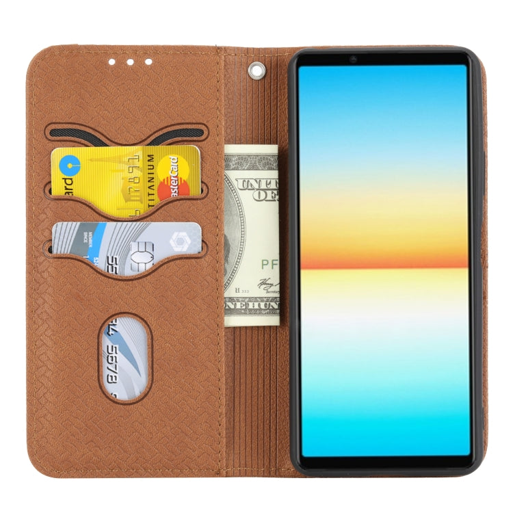 For Sony Xperia 10 IV Woven Texture Stitching Magnetic PU Leather Phone Case