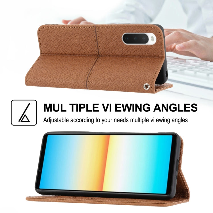 For Sony Xperia 10 IV Woven Texture Stitching Magnetic PU Leather Phone Case