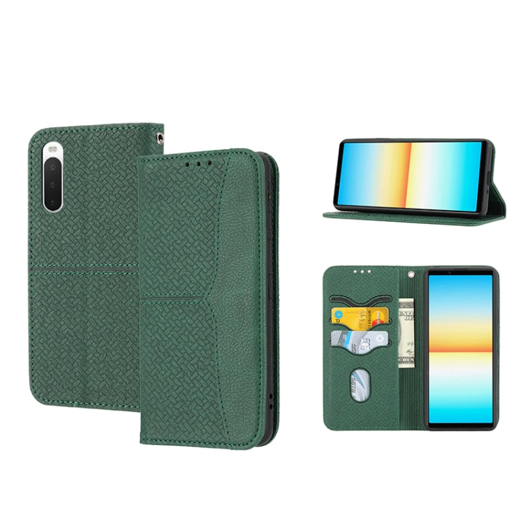 For Sony Xperia 10 IV Woven Texture Stitching Magnetic PU Leather Phone Case