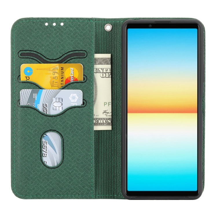 For Sony Xperia 10 IV Woven Texture Stitching Magnetic PU Leather Phone Case