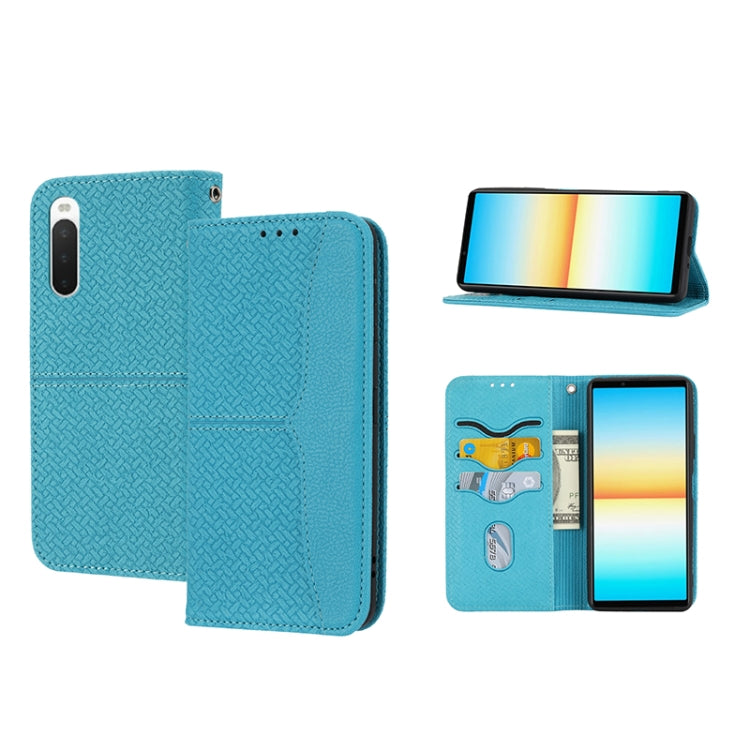 For Sony Xperia 10 IV Woven Texture Stitching Magnetic PU Leather Phone Case