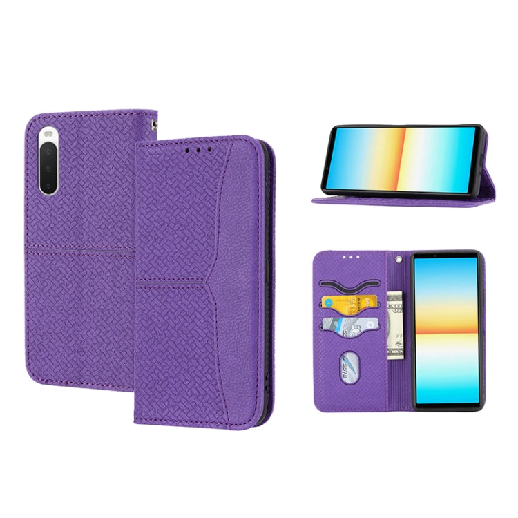 For Sony Xperia 10 IV Woven Texture Stitching Magnetic PU Leather Phone Case