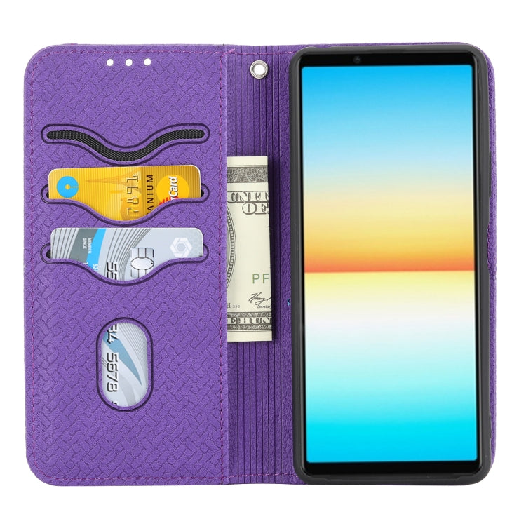 For Sony Xperia 10 IV Woven Texture Stitching Magnetic PU Leather Phone Case