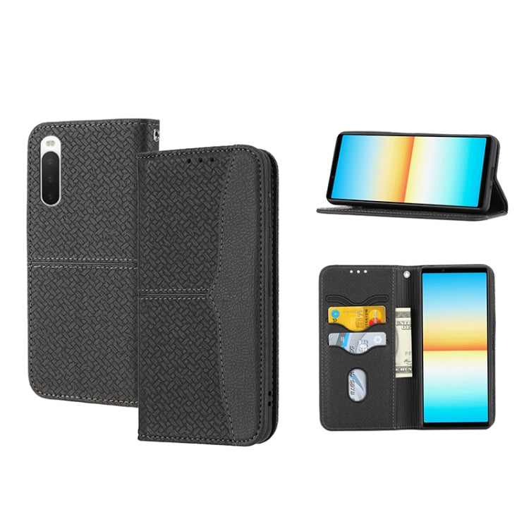 For Sony Xperia 10 IV Woven Texture Stitching Magnetic PU Leather Phone Case