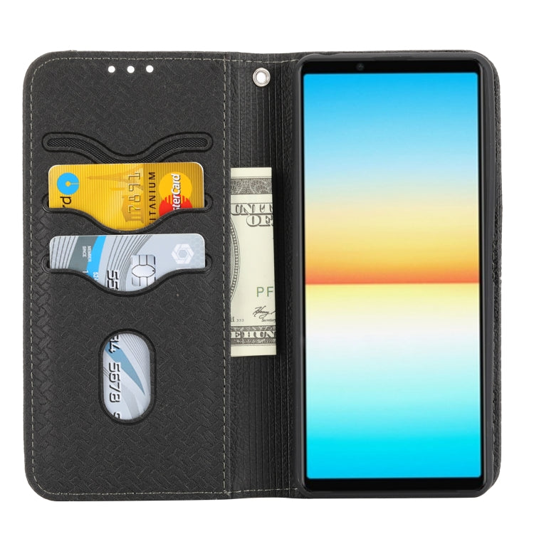 For Sony Xperia 10 IV Woven Texture Stitching Magnetic PU Leather Phone Case