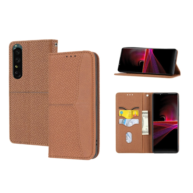 For Sony Xperia 1 IV Woven Texture Stitching Magnetic PU Leather Phone Case
