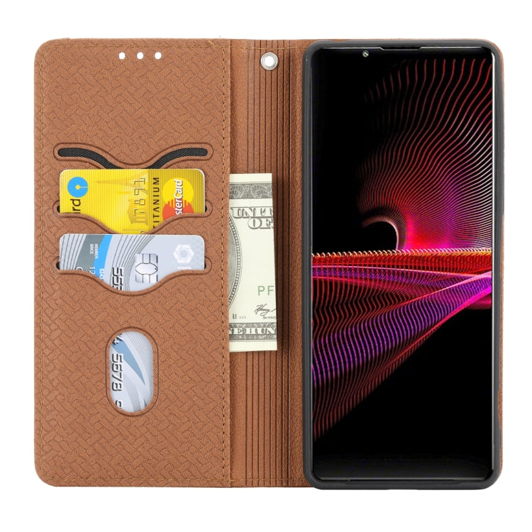For Sony Xperia 1 IV Woven Texture Stitching Magnetic PU Leather Phone Case