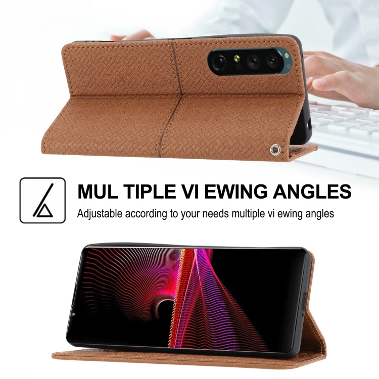 For Sony Xperia 1 IV Woven Texture Stitching Magnetic PU Leather Phone Case