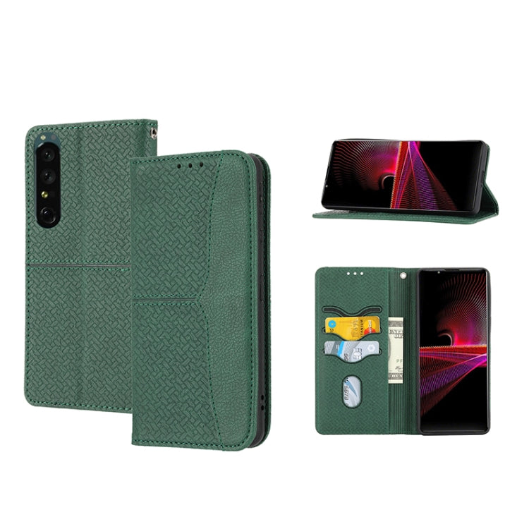 For Sony Xperia 1 IV Woven Texture Stitching Magnetic PU Leather Phone Case