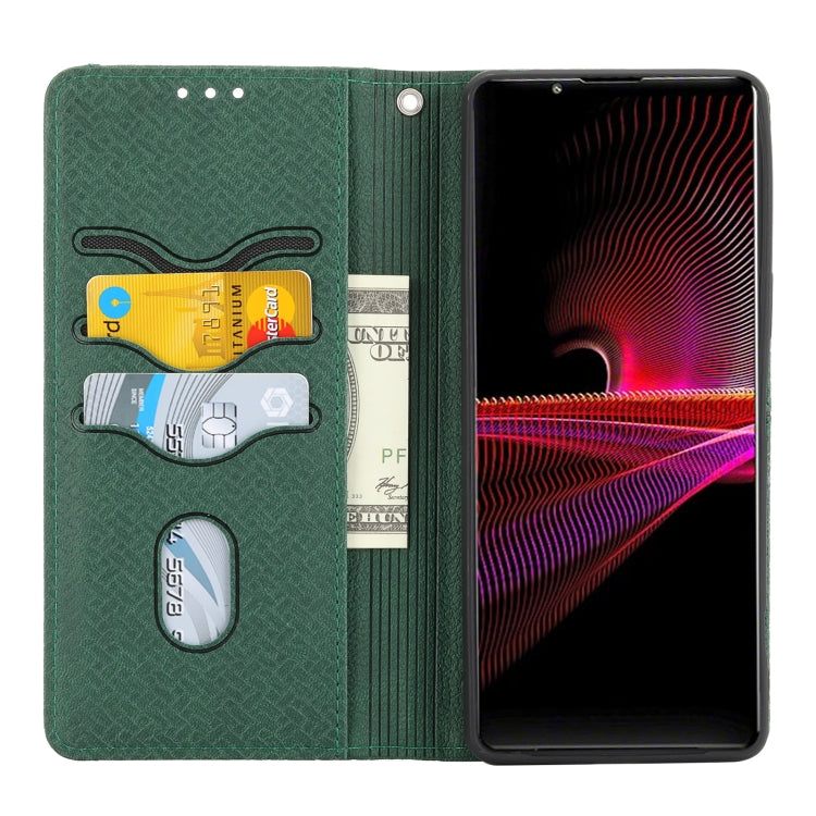 For Sony Xperia 1 IV Woven Texture Stitching Magnetic PU Leather Phone Case