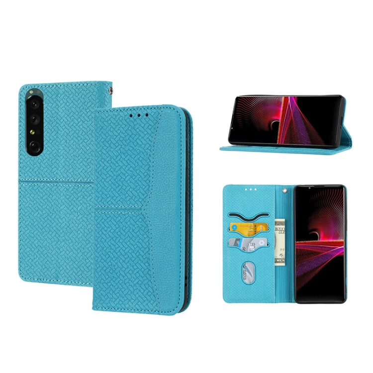 For Sony Xperia 1 IV Woven Texture Stitching Magnetic PU Leather Phone Case