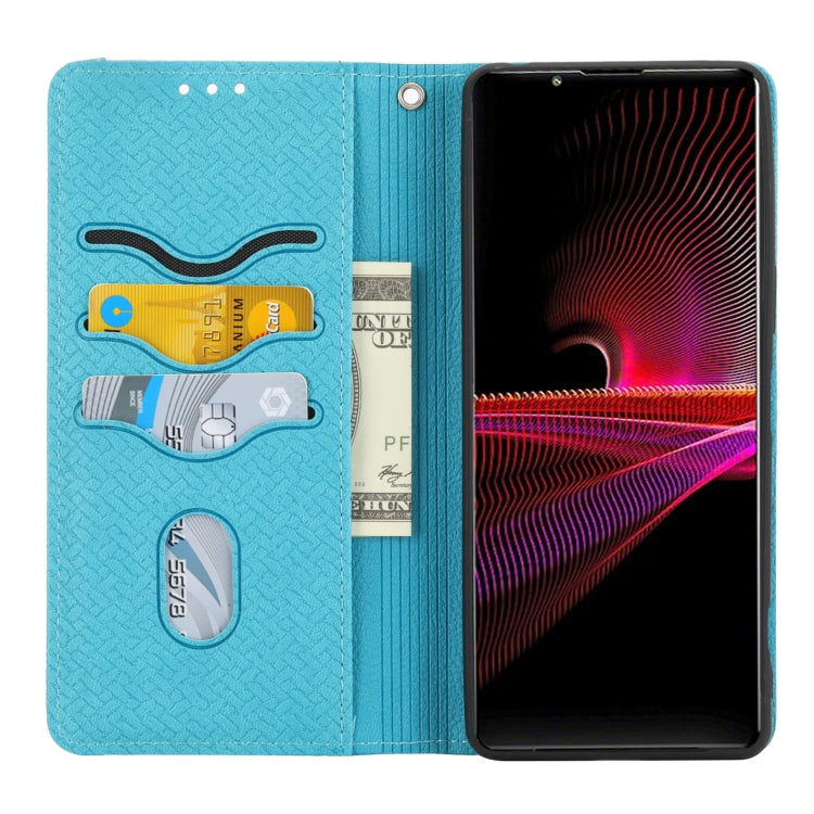 For Sony Xperia 1 IV Woven Texture Stitching Magnetic PU Leather Phone Case