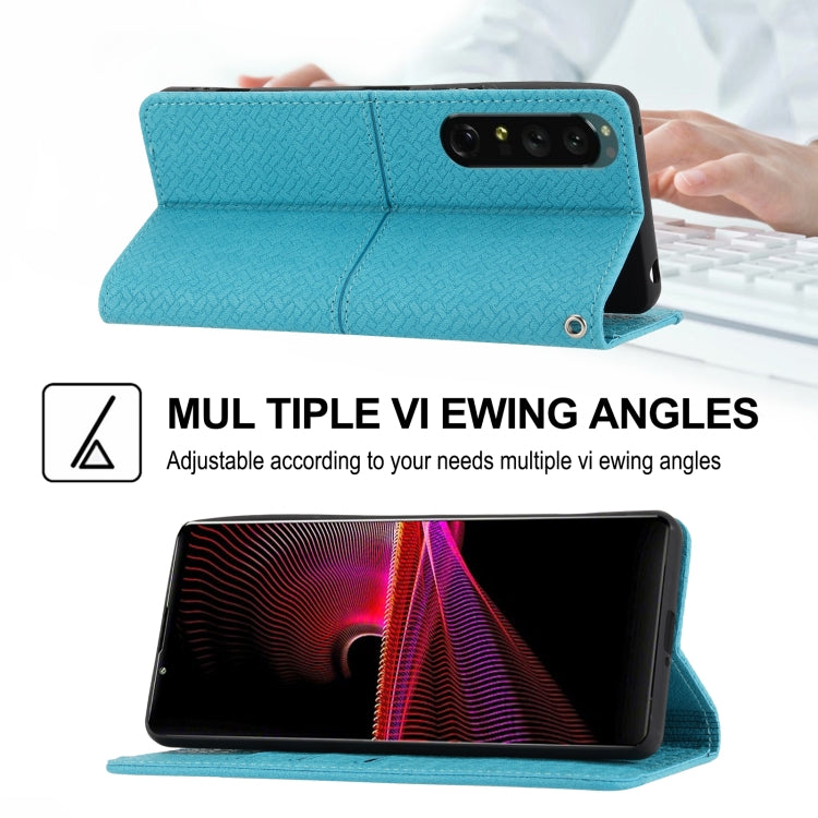 For Sony Xperia 1 IV Woven Texture Stitching Magnetic PU Leather Phone Case