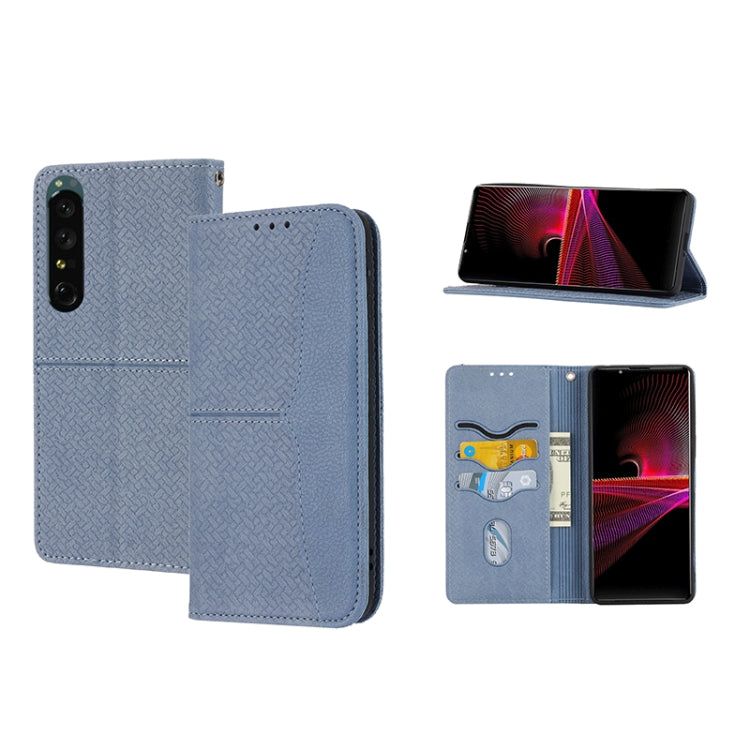 For Sony Xperia 1 IV Woven Texture Stitching Magnetic PU Leather Phone Case