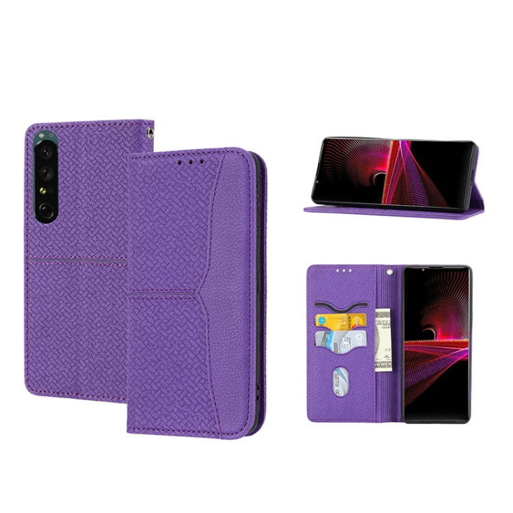 For Sony Xperia 1 IV Woven Texture Stitching Magnetic PU Leather Phone Case