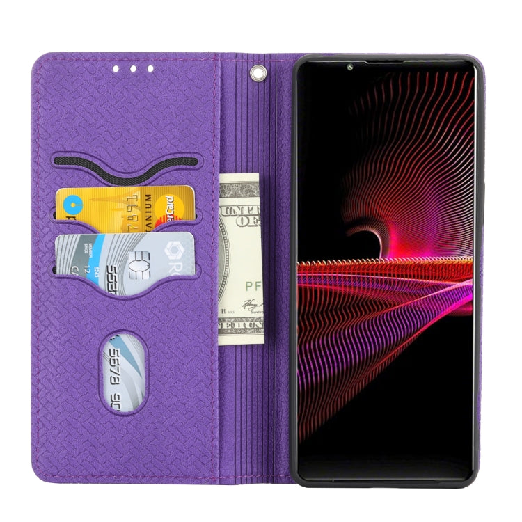 For Sony Xperia 1 IV Woven Texture Stitching Magnetic PU Leather Phone Case