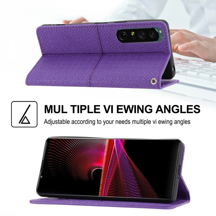 For Sony Xperia 1 IV Woven Texture Stitching Magnetic PU Leather Phone Case